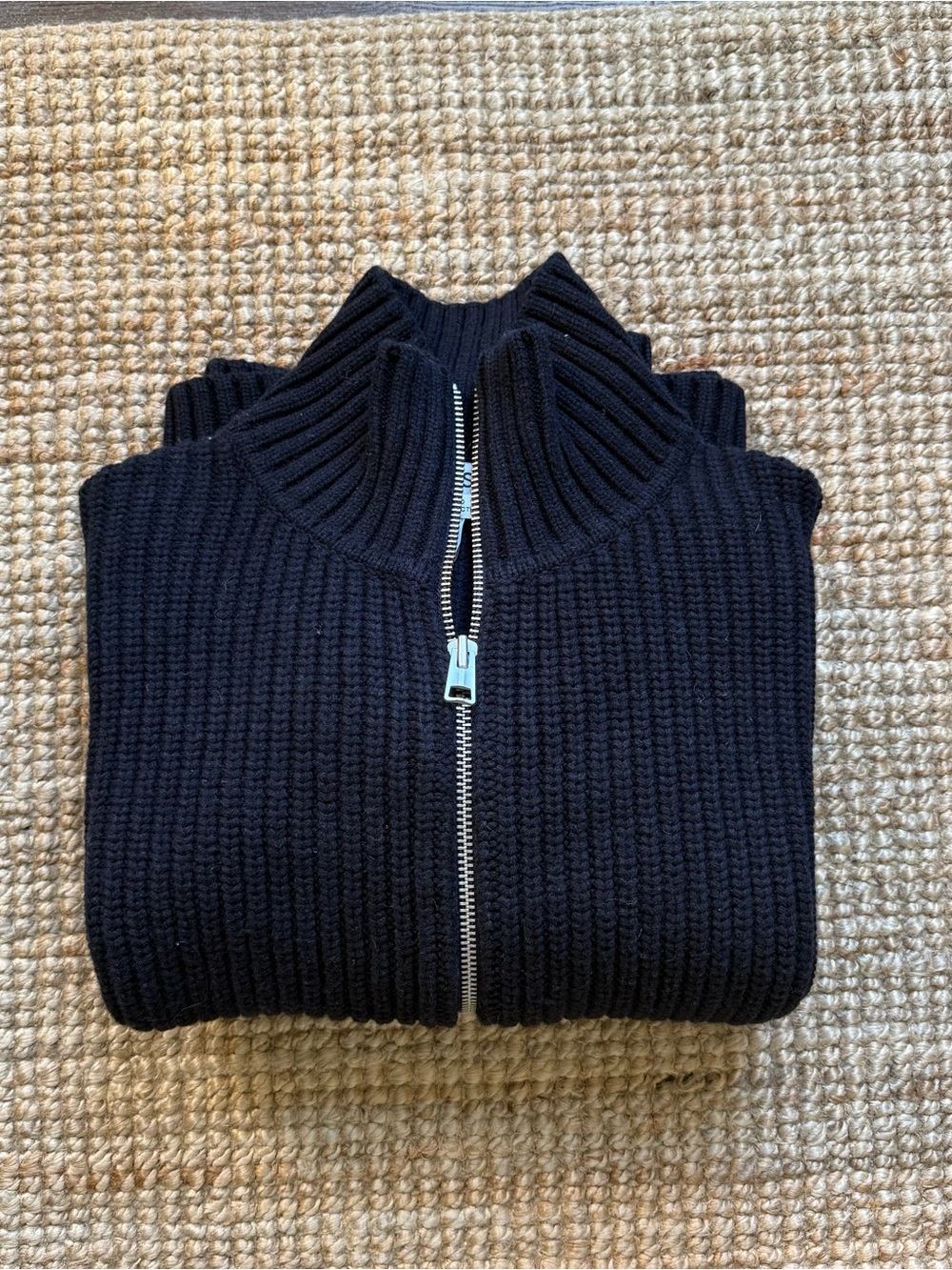 COS Heavyweight 100% Wool Chunky Ribbed Zip Cardigan Sweater XL